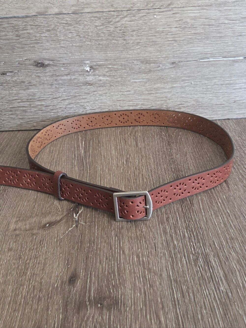 Brown Perforated Leather Belt 43" Long